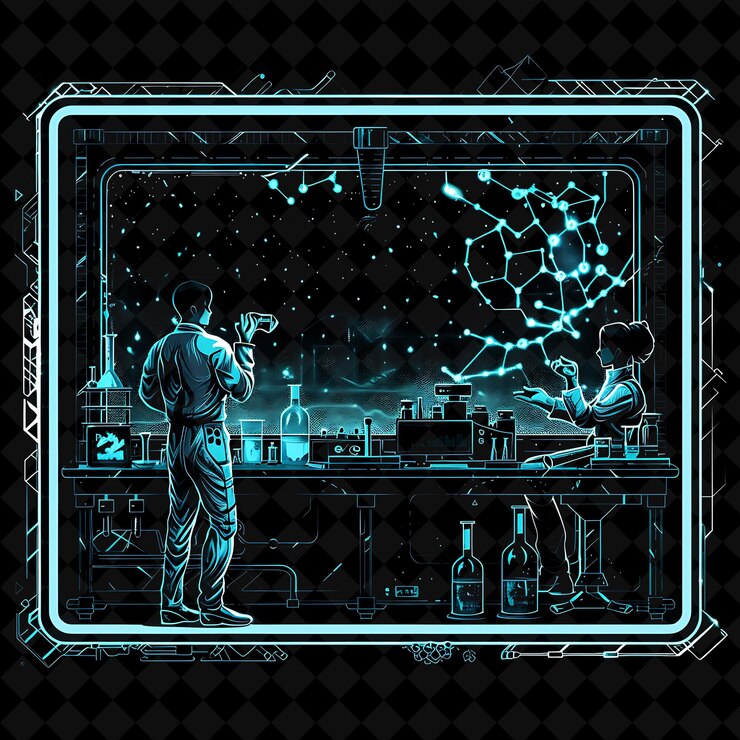 PSD png cybernetic laboratory frame with hbar symbol laboratory equi y2k neon shape on dark background