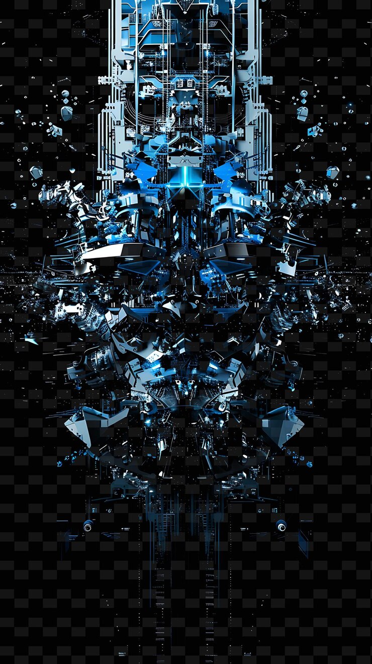 PSD png cybernetic malfunction glitch with robotic elements circuit illustration texture background