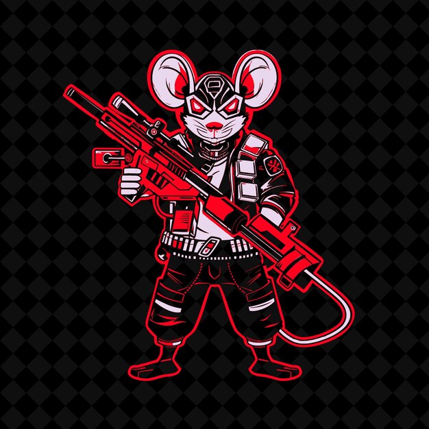 PSD png cybernetic mouse with neon blue accents wearing a utility be animal mascot outline collections