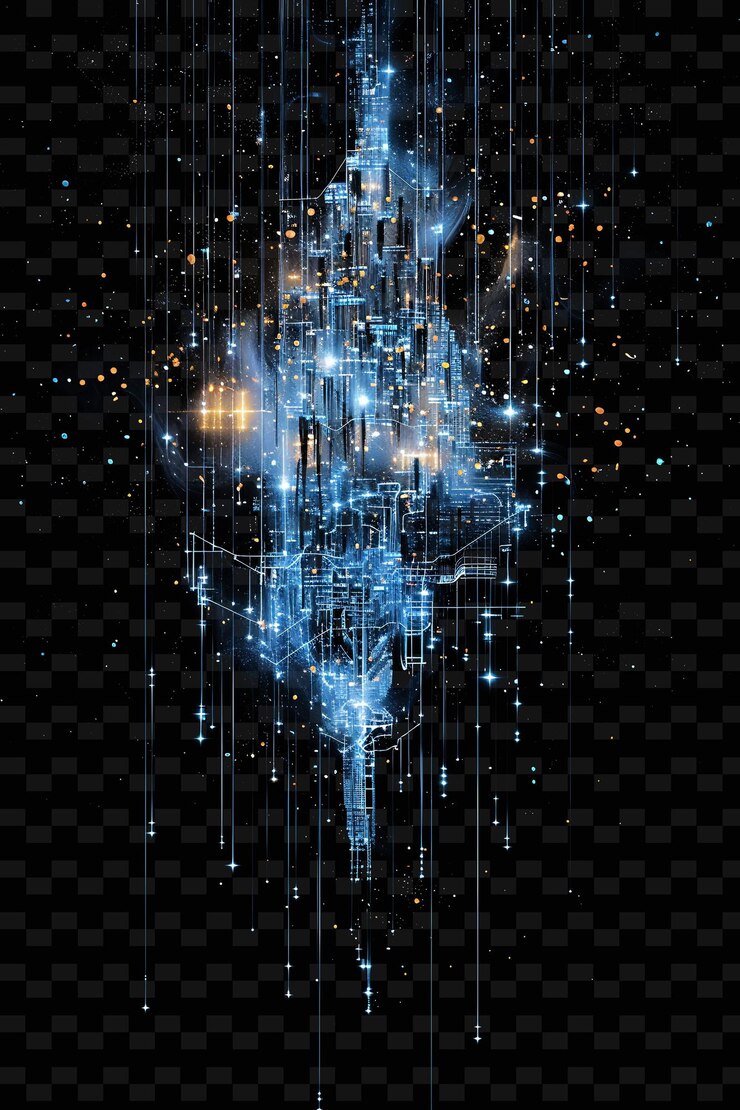 PSD png cybernetic network glitch with robotic elements circuit patt illustration texture background