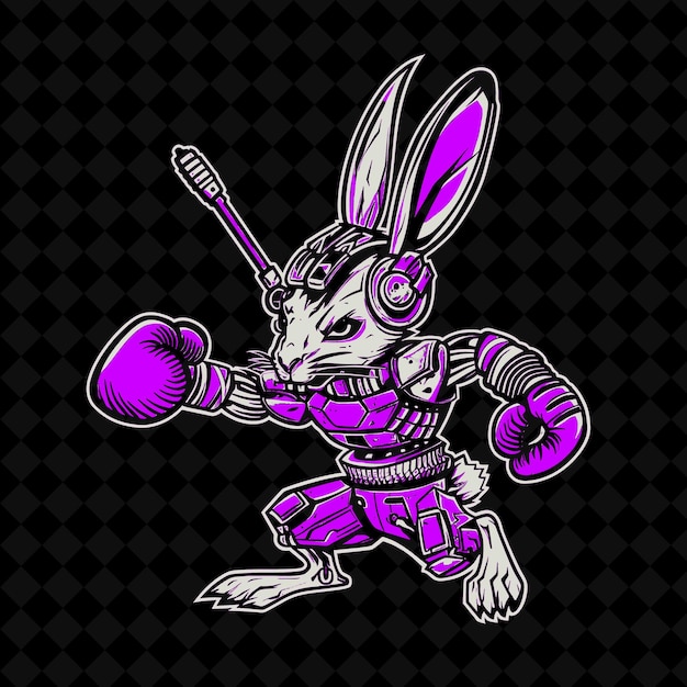 PSD png cybernetic rabbit with metal ears and a powerful kick wearin animal mascot outline collections