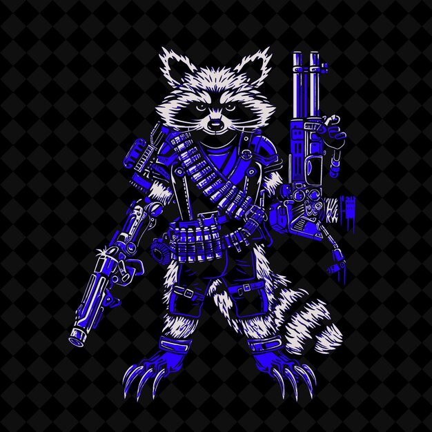 Png cybernetic raccoon with metal claws and a bandolier holding animal mascot outline collections