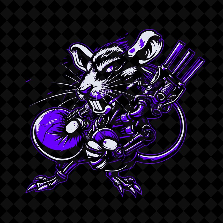 PSD png cybernetic rat with metal claws and a powerful punch wearing animal mascot outline collections