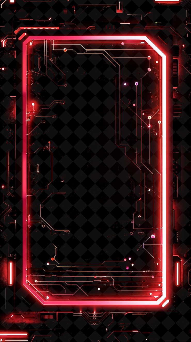 PSD png cyberpunk frame with iota logo cybernetic implants and circu y2k neon shape on dark background