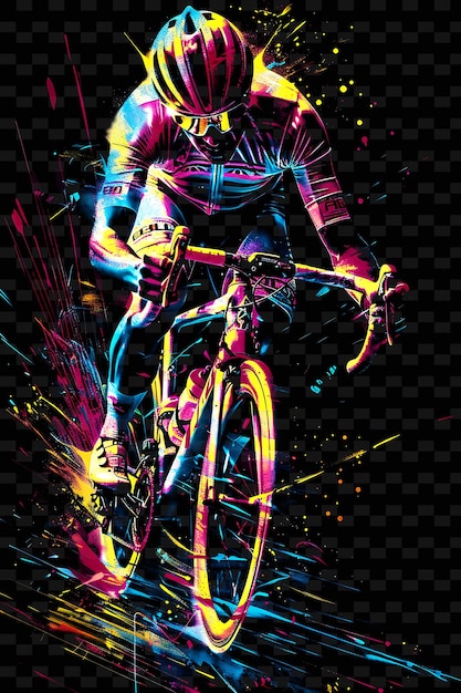 PSD png cycling tape decal met afbeeldingen van fietsen en helmen energet creative neon y2k shape decorativei