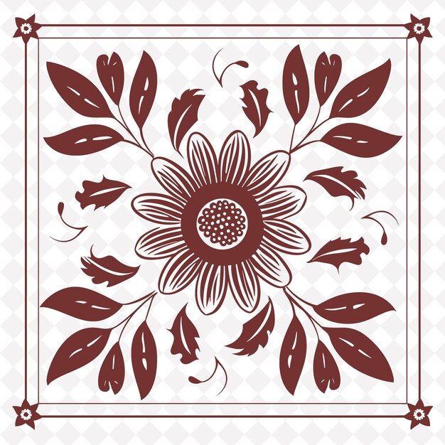 PSD png daisy folk art met bloemblaadjes en bladeren voor decoraties in de illustratie outline frame decor