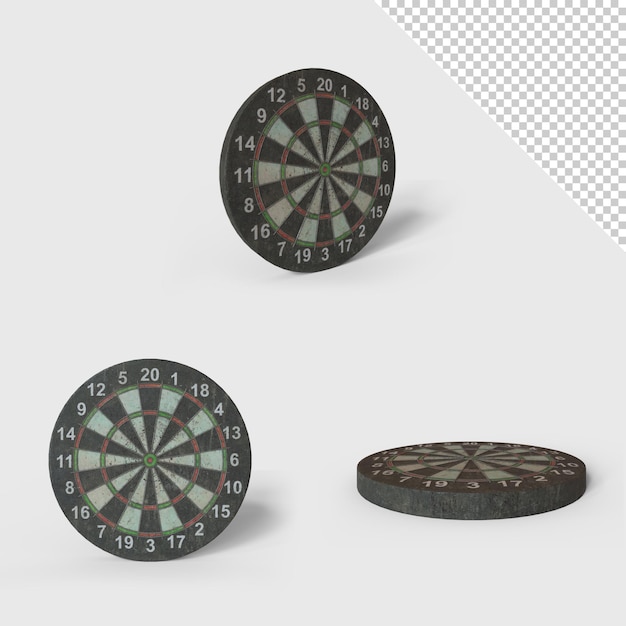 Png dartboard with transparent shadown with 5 different possitions 3d isolated dart table