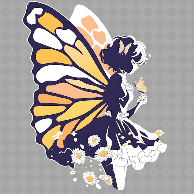 PSD png dazzling and radiant anime butterfly girl with beautiful win creative chibi sticker collection