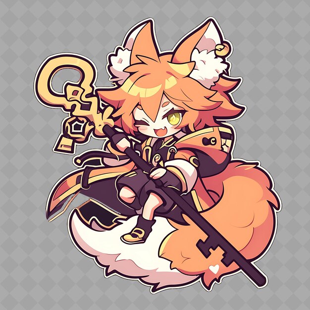 PSD png delightful и kawaii аниме fox boy с хвостом лисы и holdin creative chibi коллекция наклейки