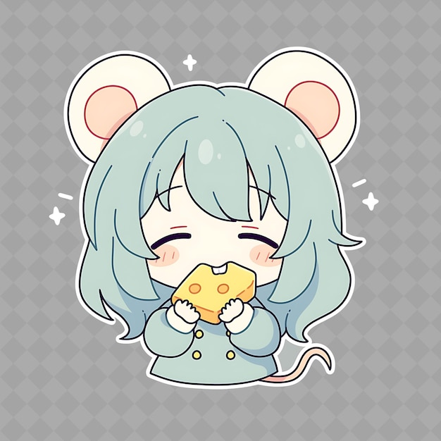 PSD png delightful e kawaii anime mouse girl con orecchie di topo e h creative chibi sticker collection