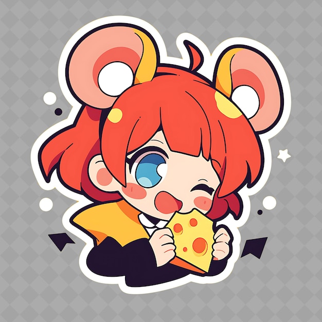 PSD png delightful and kawaii anime mouse girl with mouse ears and h creative chibi sticker collection