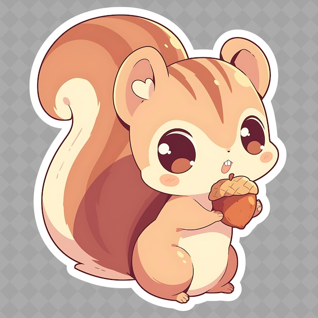 PSD png delightful e kawaii anime squirrel boy con una ghianda con creative chibi sticker collection