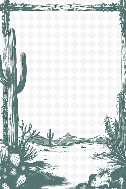 PSD png desert themed frame art met cactus en coyote decoraties b illustratie frame art decorative