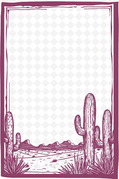 PSD png desert themed frame art with cactus and coyote decorations b illustration frame art decorative