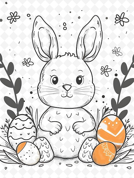 Png Design pocztówek wielkanocnych z pastelową ramką Styl projektowania Dekora Outline Arts Scribble Decorative