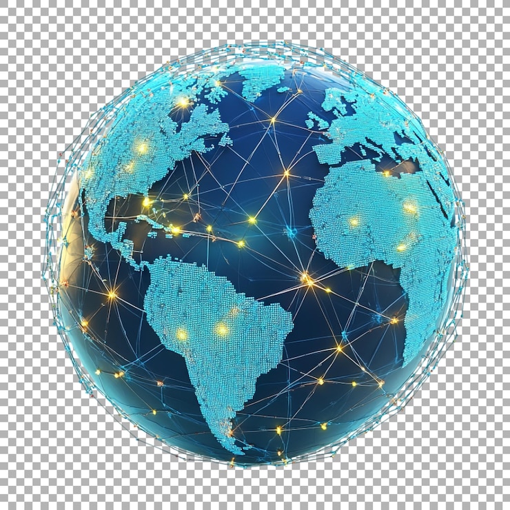 PSD png digital connection earth on transparent background ai generated