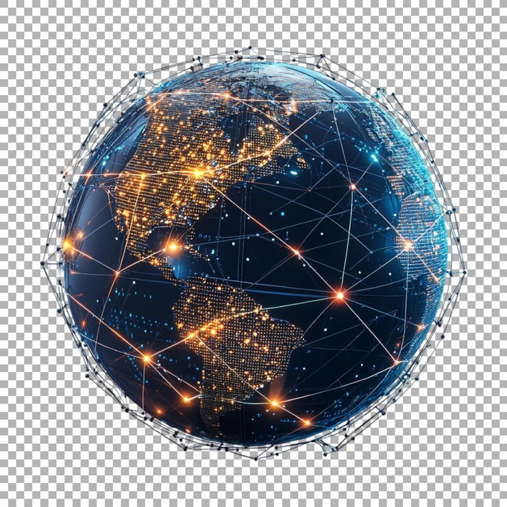 PSD png digital connection earth on transparent background ai generated