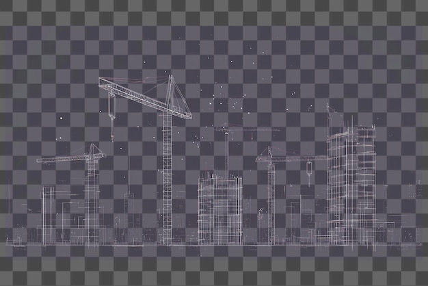 PNG Digitale bouwkranen en gebouwen blauwdruk architectonische wolkenkrabbers