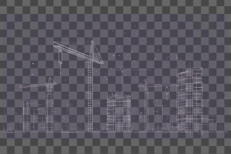 PSD png digitale bouwkranen en gebouwen blauwdruk architectonische wolkenkrabbers