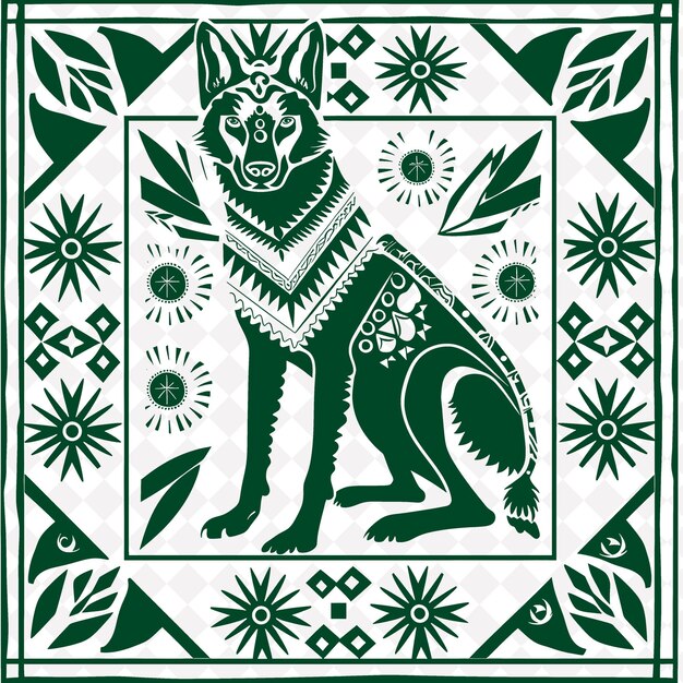 PSD arte popolare png dingo con elementi del deserto australiano e un'illustrazione unica pa outline frame decor