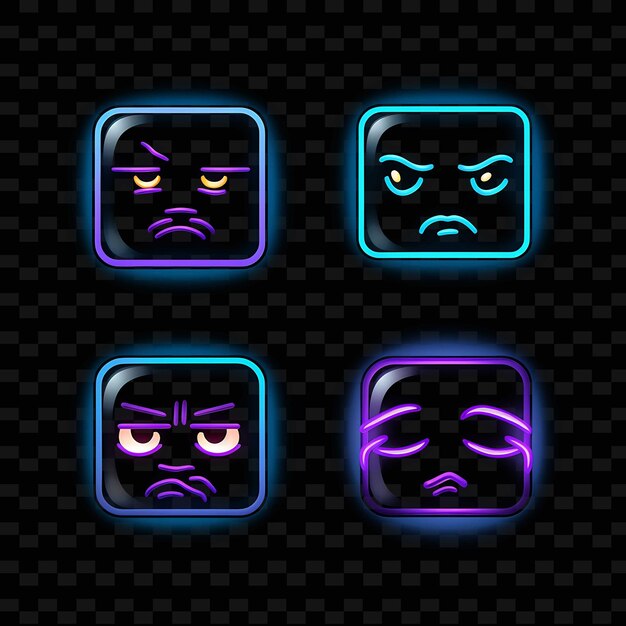 PSD png disappointed face icon emoji met regretful let down en dej neon lines y2k shape eye catching