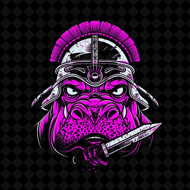 PSD png disgruntled hippopotamus face with a gladiator helmet and sw animal mascot outline collections