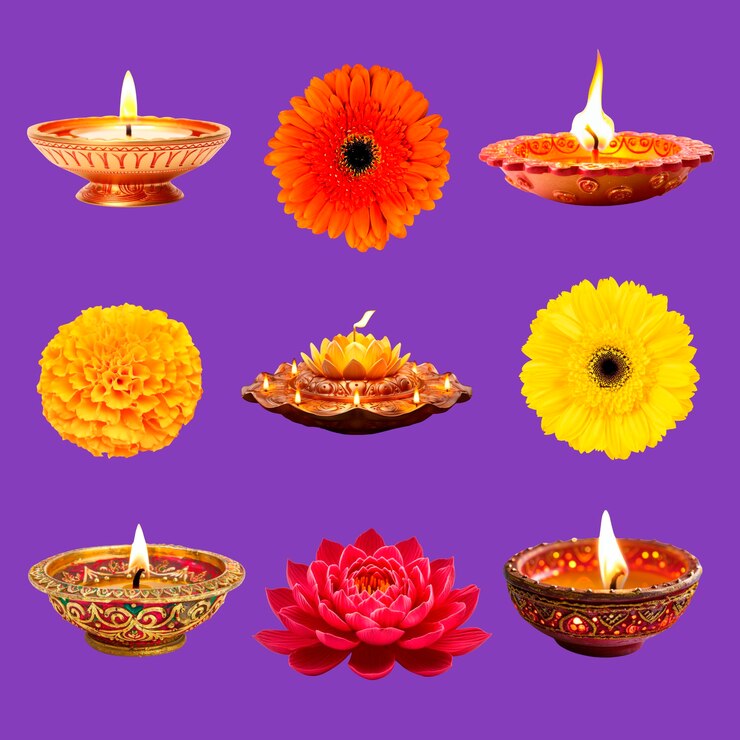 PSD png diwali oil lamp set transparent background