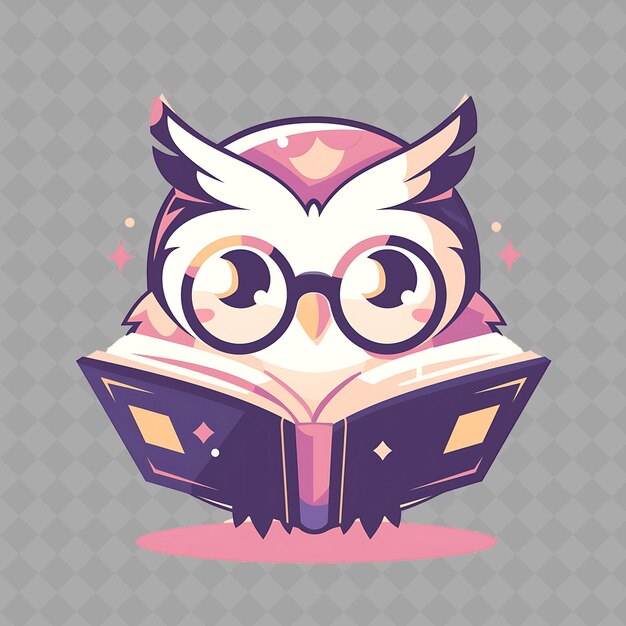 PSD png dreamy and kawaii anime owl boy with glasses with a reading creative chibi sticker collection
