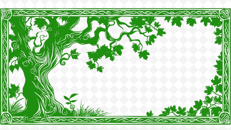 PSD png druidic stone circle frame art with oak tree and mistletoe d illustration frame art decorative