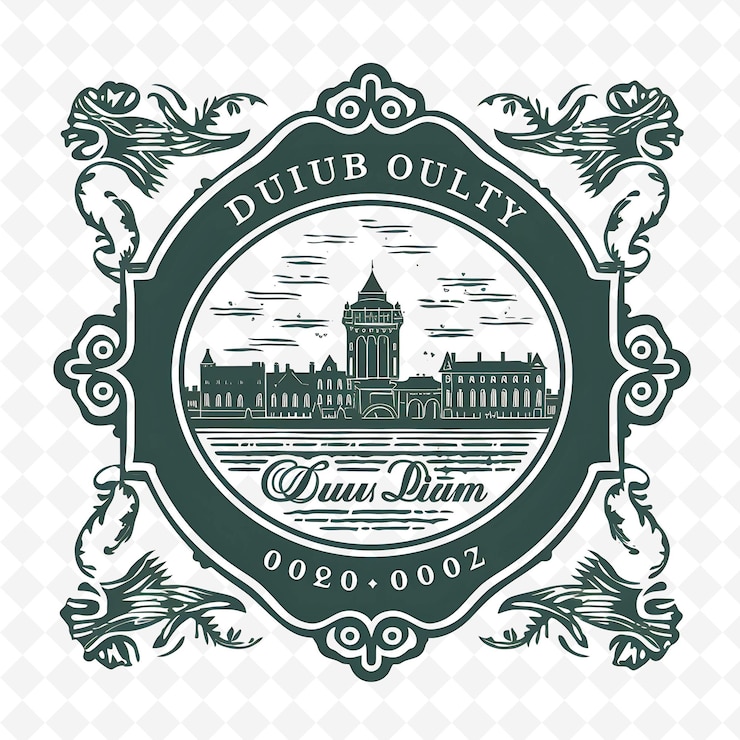 PSD png dublin city with monochrome clover green color trinity colle handdrawn watercolor landscapes