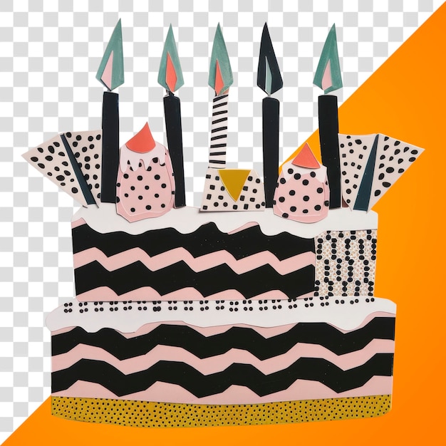 PNG Dzień urodzinowy tort papierowy kolaż ilustracja abstrakcyjny projekt
