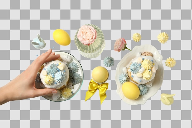 PNG Easter Easter bread in a plate with a hand isolated on a white background