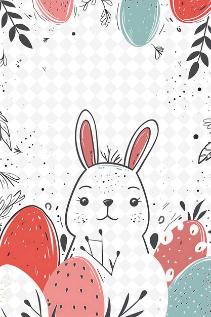 PSD progettazione di cartoline di pasqua png con cornice pastel stile di progettazione decora outline arts scribble decorative