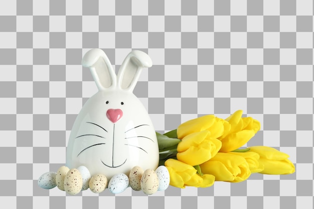 PNG Easter set of Easter eggs with rabbit and bouquet with space for text isolated on white background