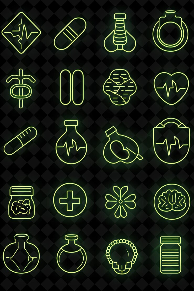 PSD png een set gezondheidsiconen met een gestreepte stijl en neon tekenlijn creatieve y2k-vormcollecties