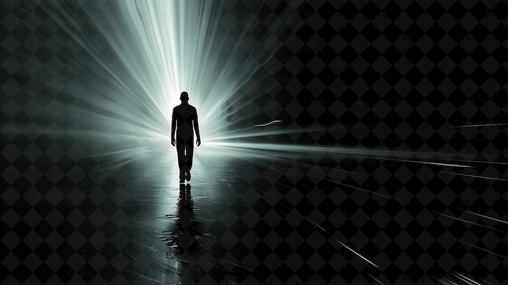 PSD png eerie glowing shadowy figure rays with dark light and black gradient neon color light streaks
