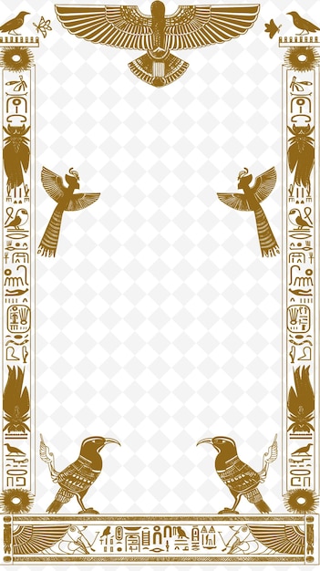 PSD png egipska sztuka ramkowa z hieroglifami i egipskimi bogami dekoracja ilustracja sztuka ramka dekoracyjna