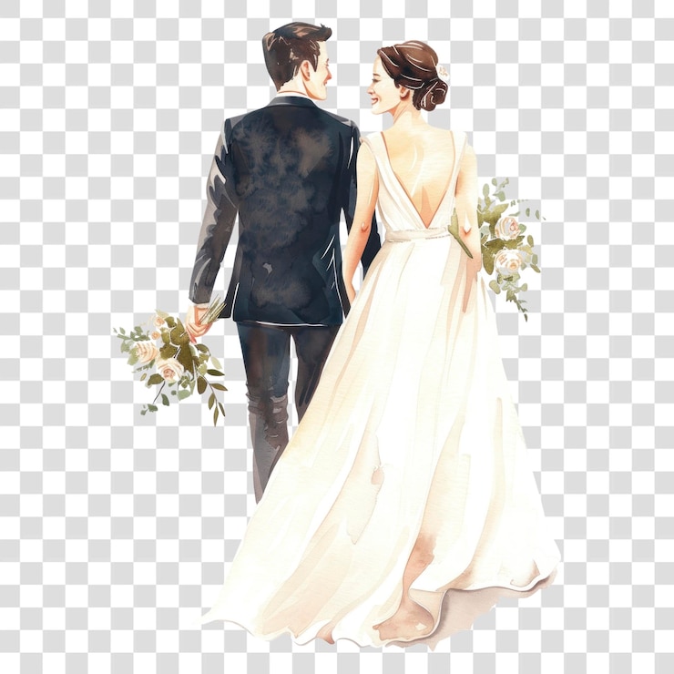PSD png elegant wedding couple illustration