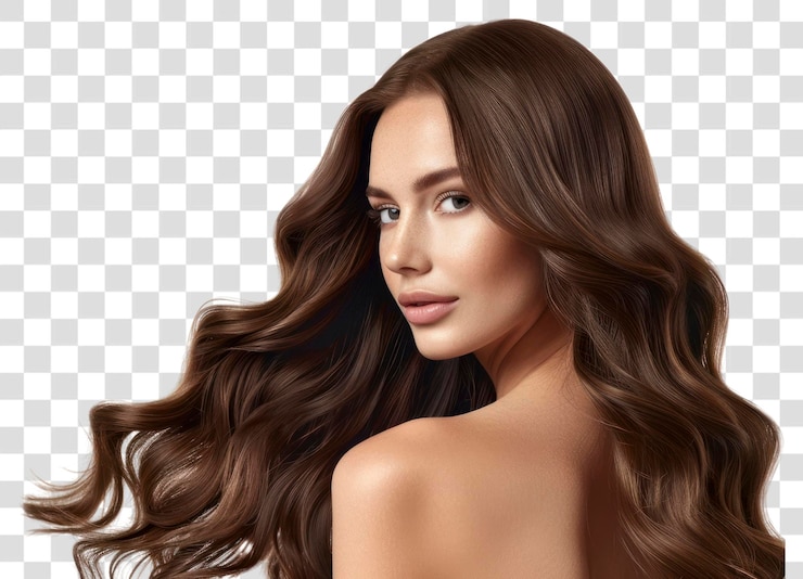 PSD png elegant woman with flowing hair