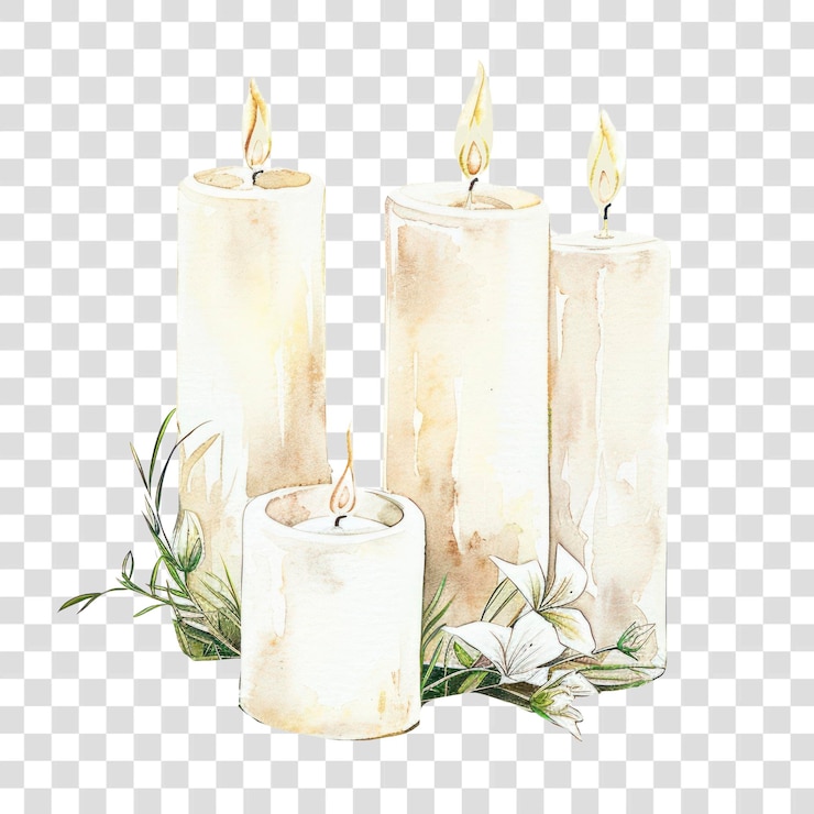 PSD png elegante kaarsen met bloemenaccenten
