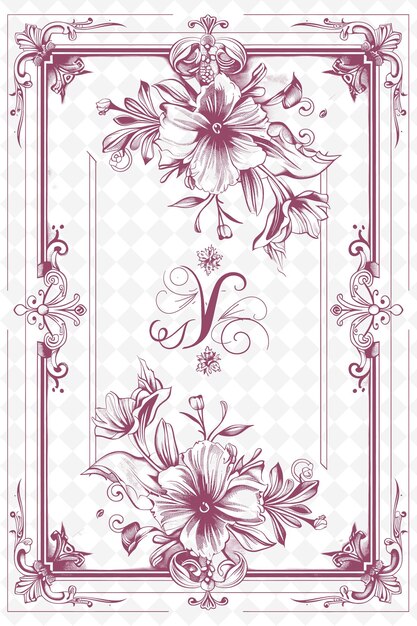 PSD png elegantny projekt pocztówki z monogramem ramy styl ozdobiony outline arts scribble decorative