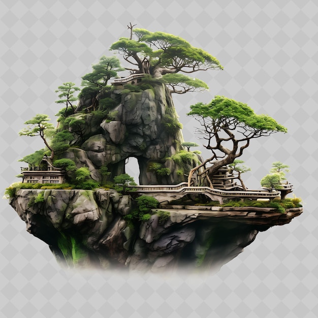 PSD png elm bonsai boom steen pot gezaagde bladeren natuurlijk landschap transparant diverse bomen decor