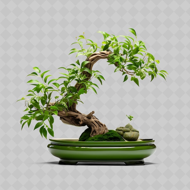 PSD png elm bonsai jade pot oval leaves harmony and balance concept transparent diverse trees decor