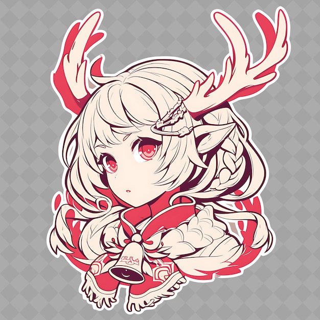 PSD png enchanting and kawaii anime reindeer girl with reindeer antl creative chibi sticker collection