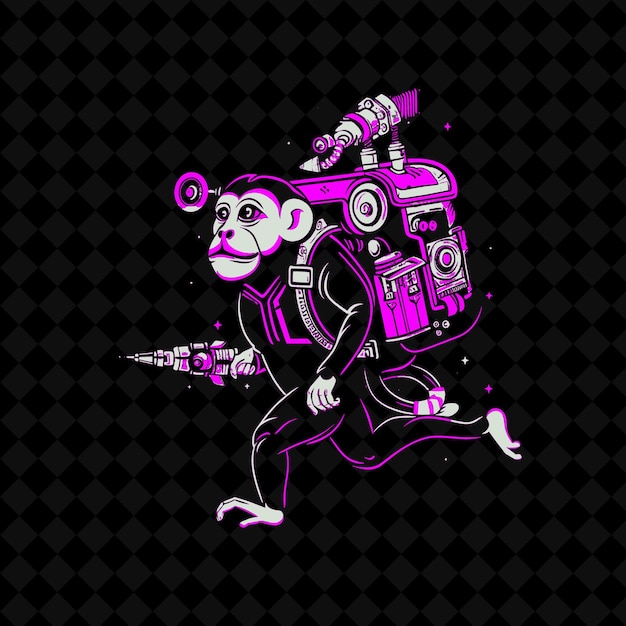 PSD png energetic capuchin monkey met een stoom aangedreven jetpack en een animal mascot outline collections