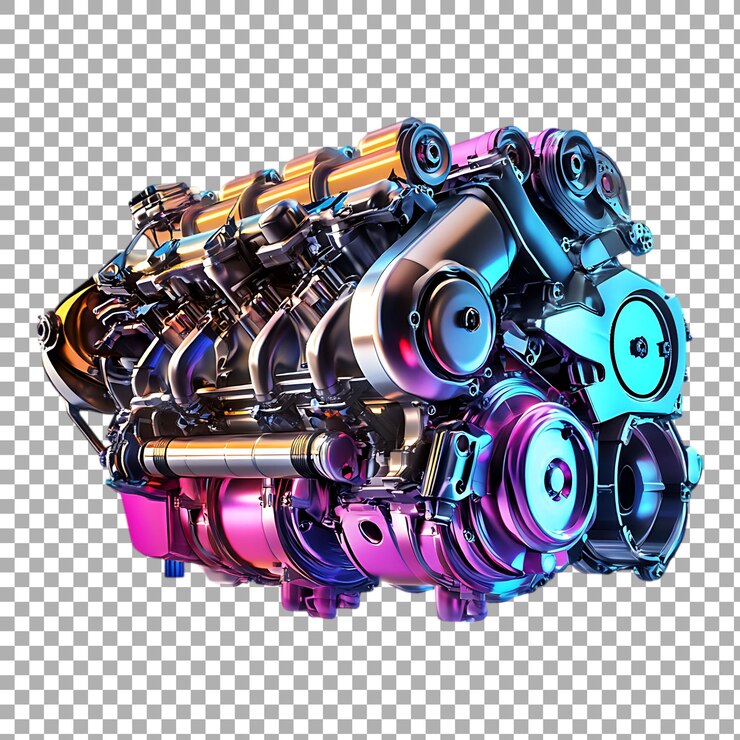 PSD png engine against a transparent background for automotive mechanic or industrial design projects