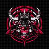 PSD png enraged charging bull head with spiked roman helmet and shie animal mascot outline collections