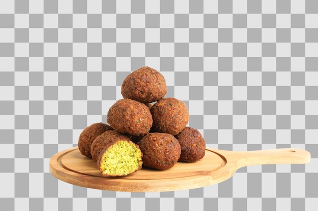 png falafel on wooden board isolated on white background