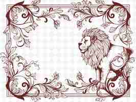 PSD png fantasy frame art with lion and magic wand decorations borde illustration frame art decorative