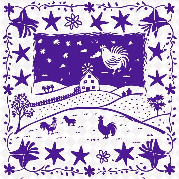 PSD png farmhouse folk art with barn stars and roosters for decorati traditional unique frame decorative